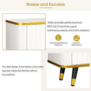 English Elm On-trend Glam Minimalist Media Console with Gold Iron Legs Open Shelf for Living Room White+Gold WF320395AAK