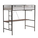 Christopher Knight Home® - Noble House - Adam Sturdy Twin Loft Bunk Black With Cinnamon Wood Desk And Closet Rod For Adult And Kids, And Easy Climbing With Sturdy Ladder, Space Saving