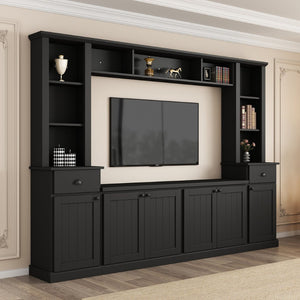 English Elm Minimalist Modular Wall Unit White Veneer Four Piece Living Room Storage System N721S000061B