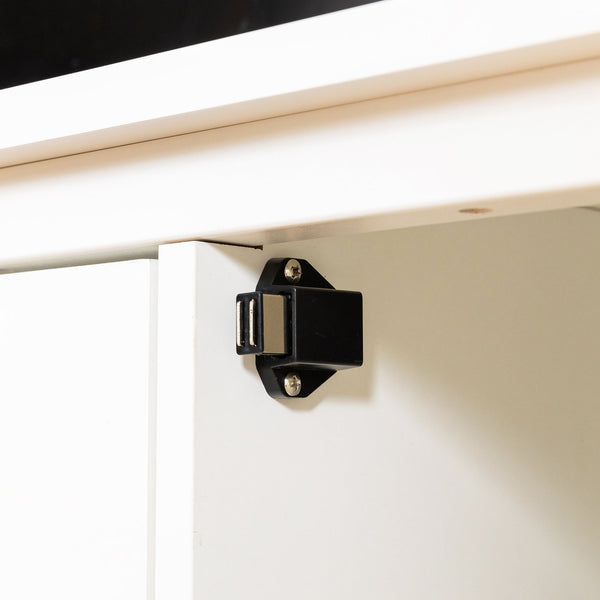 English Elm 71-inch Rustic TV Console Table with Solid Wood Frame, Changhong Glass Doors & Metal Handles—Antique White, Kid-Friendly Living Room Storage (74.8x22.05x7.87) W679P144771