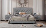 English Elm Queen Size Upholstered Bed Frame With Rivet Design, Modern Velvet Platform Bed With Tufted Headboard,Gray