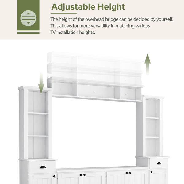 English Elm Minimalist Modular Wall Unit Four Piece Entertainment System Fits Tvs up to 75 Inches White SD000031AAK