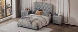 English Elm Full Size Upholstered Bed Frame With Rivet Design, Modern Velvet Platform Bed With Tufted Headboard,Gray