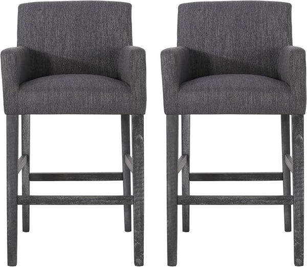 English Elm Upholstered Counter Stools Set of Two with Armrests Rubberwood Base Kitchen Island 71253.00CHAR