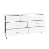 Hearth and Haven Seven Drawers Large Chest Of Drawer Cabinet with Golden Handle and Golden Legs White Color W2139P143414