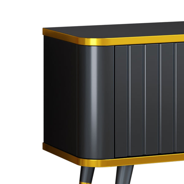 English Elm On-trend Glam Minimalist Media Console with Gold Iron Legs Open Shelf for Living Room Gold+Black WF320395AAB