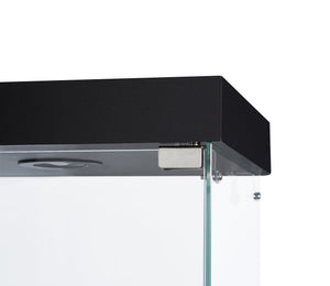 English Elm 4-Tier Glass Display Cabinet with Wheels & Adjustable Feet, Tempered Glass, Ambient LED Lights, Black W1668S00001