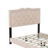 English Elm Full Size Upholstered Bed Frame With Rivet Design, Modern Velvet Platform Bed With Tufted Headboard,Beige