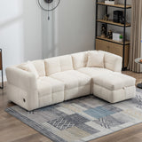 Hearth and Haven 87.7" Sectional Sofa Cozy Teddy Fleece Fabric Sectional Sofa Couch with Two Usb Ports a Movable Storage Ottoman and Two Lumbar Pillows For Living Room SG001400AAA