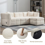 Hearth and Haven 87.7" Sectional Sofa Cozy Teddy Fleece Fabric Sectional Sofa Couch with Two Usb Ports a Movable Storage Ottoman and Two Lumbar Pillows For Living Room SG001400AAA