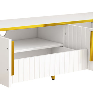 English Elm On-trend Glam Minimalist Media Console with Gold Iron Legs Open Shelf for Living Room White+Gold WF320395AAK