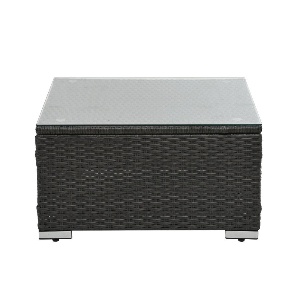 English Elm Patio Furniture Sets - Modern Pe Wicker Seating With Glass Table, Cushions & Easy Maintenance Comfort W1703S00013-GIGA