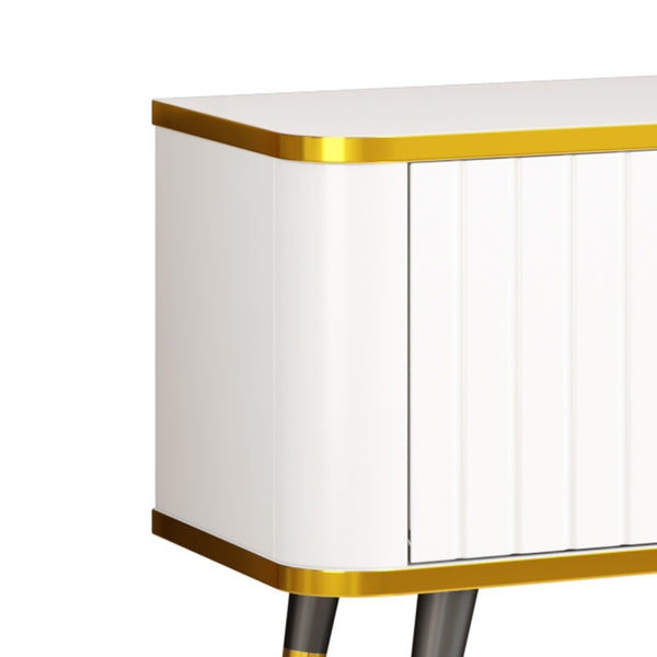 English Elm On-trend Glam Minimalist Media Console with Gold Iron Legs Open Shelf for Living Room White+Gold WF320395AAK