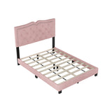 English Elm Full Size Upholstered Bed Frame With Rivet Design, Modern Velvet Platform Bed With Tufted Headboard,Pink