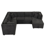 Hearth and Haven 108.6" U-Shaped Sectional Sofa Pull Out Sofa Bed with Two Usb Ports, Two Power Sockets, Three Back Pillows and a Storage Chaise For Living Room SG001410AAB
