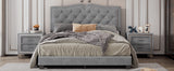 English Elm Queen Size Upholstered Bed Frame With Rivet Design, Modern Velvet Platform Bed With Tufted Headboard,Gray