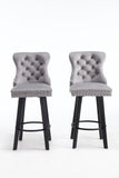 Hearth and Haven Ts Modern Swivel Bar Stoolsset Of 2 Velvet Barstools Button Tufted Bar Stools Rivet Trim Bar Stools For Kitchen Island, Bistro, with Metal Pull Ring Sturdy Footrest Large Backrest For Home Bar, Gray W2311P149213