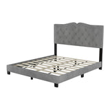 English Elm Queen Size Upholstered Bed Frame With Rivet Design, Modern Velvet Platform Bed With Tufted Headboard,Gray