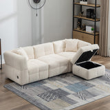 Hearth and Haven 87.7" Sectional Sofa Cozy Teddy Fleece Fabric Sectional Sofa Couch with Two Usb Ports a Movable Storage Ottoman and Two Lumbar Pillows For Living Room SG001400AAA