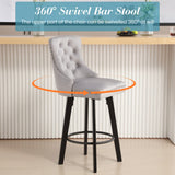 Hearth and Haven Ts Modern Swivel Bar Stoolsset Of 2 Velvet Barstools Button Tufted Bar Stools Rivet Trim Bar Stools For Kitchen Island, Bistro, with Metal Pull Ring Sturdy Footrest Large Backrest For Home Bar, Gray W2311P149213