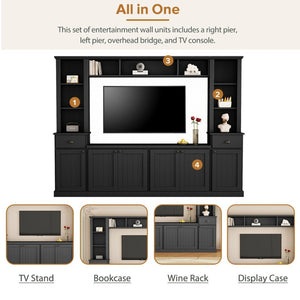 English Elm Minimalist Modular Wall Unit Four Piece Entertainment System Fits Tvs up to 75 Inches Black SD000031AAB