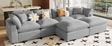 English Elm Modern Large U-Shape Sectional Sofa, 2 Large Chaise With Removable Ottomans For Living Room