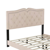 English Elm Queen Size Upholstered Bed Frame With Rivet Design, Modern Velvet Platform Bed With Tufted Headboard,Beige