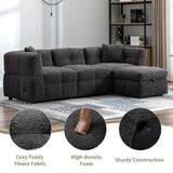 Hearth and Haven 87.7" Sectional Sofa Cozy Teddy Fleece Fabric Sectional Sofa Couch with Two Usb Ports a Movable Storage Ottoman and Two Lumbar Pillows For Living Room SG001400AAE