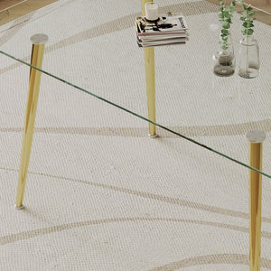 English Elm 0.32" Thick Tempered Glass Dining Table with Gold Steel Legs Seats Six W1311S00298
