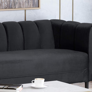 English Elm Miranda Channel Stitch Velvet Sofa Curved Shell Design for Glam Living Rooms Black N771P371449H_N771P371450H
