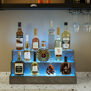 English Elm Led Illuminated Liquor Bottle Display Shelf 3 Tier Freestanding Bar Accent with App Control Grey W2178P163147