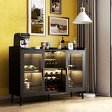 Led Wine Bar Cabinet, Home Coffee Cabinet with Wine and Glass Rack, Kitchen Buffet Sideboard with Storage Shelves, Freestanding Liquor Cabinet For Living Room, Dining Room