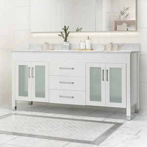 English Elm Christopher Knight Home® - 72'' White Vanity Cabinet 72" Double Sink Base with Frosted Glass Doors, Soft-Close Drawers, Solid Wood 65597.00
