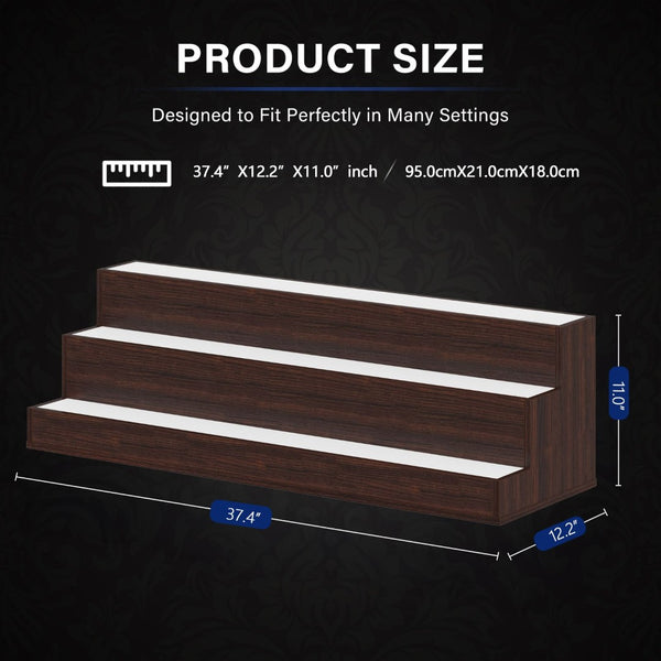 English Elm Led Illuminated 3 Tier Freestanding Bar Bottle Display Shelf with App Remote Control Walnut W2178P163235