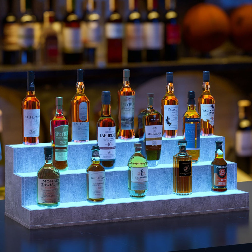 English Elm Led Illuminated 3 Tier Freestanding Bar Bottle Display Shelf with App Remote Control Grey W2178P163236