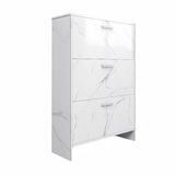 Hearth and Haven White Marble Color High Glossy 3 Doors Shoe Cabinet with Retro Handles W2139142766