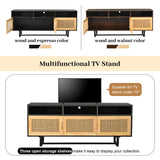 Hearth and Haven Trexm Retro Rattan Console Table 3-Door TV Stand Media Console with Open Shelves For TV Stand Under 75'' WF316904AAP