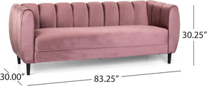 English Elm Miranda Channel Stitch Velvet Sofa Curved Shell Design for Glam Living Rooms Blush N771P371449P_N771P371450P