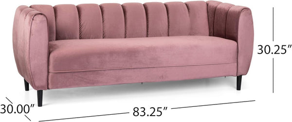 English Elm Miranda Channel Stitch Velvet Sofa Curved Shell Design for Glam Living Rooms Blush N771P371449P_N771P371450P