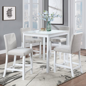 English Elm Wooden Counter Height Square Dining Table Glam Crystal Edge Detail Seats Four White W1998128390