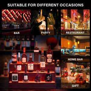 English Elm Led Illuminated Liquor Bottle Display Shelf 3 Tier Freestanding Bar Accent with App Control Walnut W2178P163149
