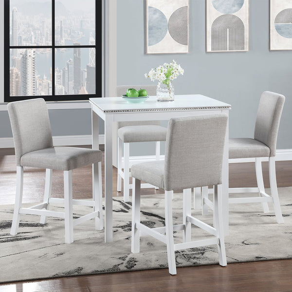 English Elm 5 Piece Counter Height Table Set - Elegant Square Dining Table With Crystal Edges & 4 Plush Chairs W1998S00040