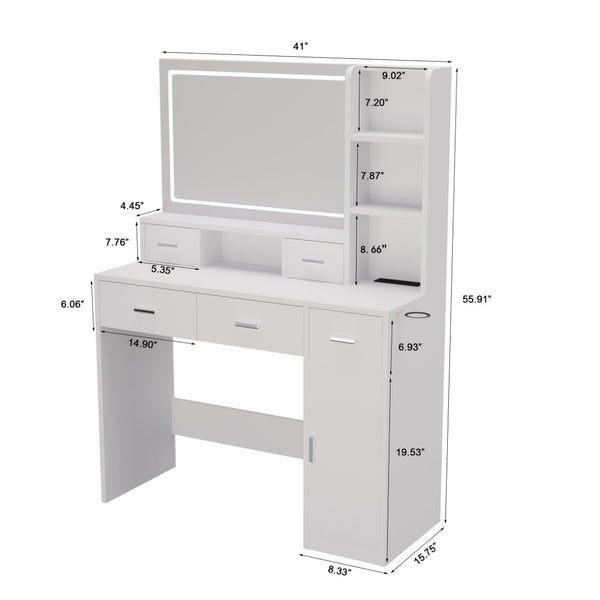 English Elm Newly Designed Led Smart Vanity with Drawer Storage for Bedroom Dressing Routine W1320138091