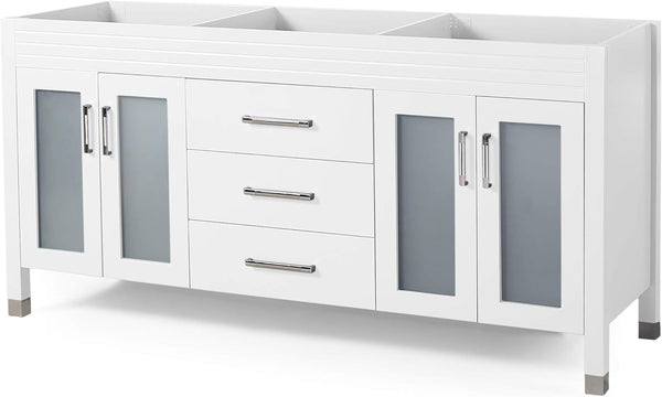 English Elm Christopher Knight Home® - 72'' White Vanity Cabinet 72" Double Sink Base with Frosted Glass Doors, Soft-Close Drawers, Solid Wood 65597.00