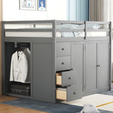 Hearth and Haven Full Size Wood Loft Bed with Built-In Wardrobes, Cabinets and Drawers LT000524AAE