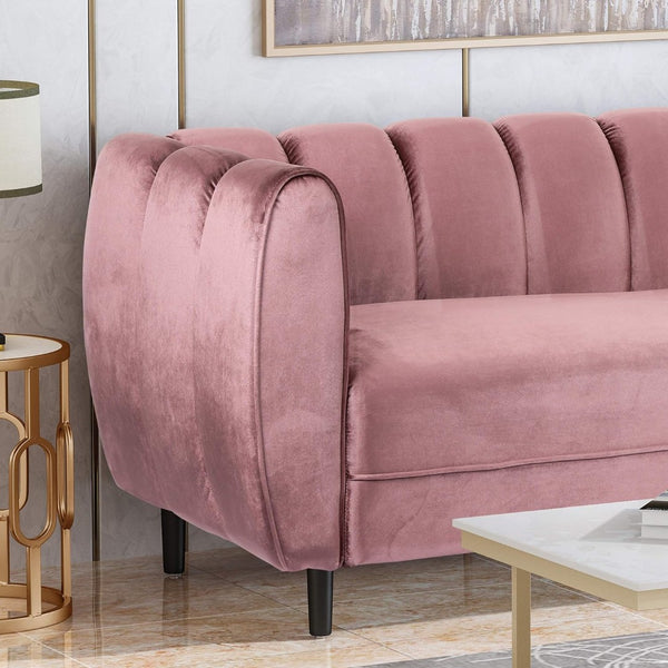 English Elm Miranda Channel Stitch Velvet Sofa Curved Shell Design for Glam Living Rooms Blush N771P371449P_N771P371450P