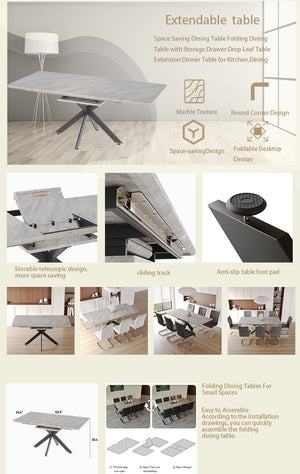 English Elm 62.4" Extendable Dining Table Set For 6-8 With Modern Chairs - Perfect For Family Gatherings & Style! W2189S00135