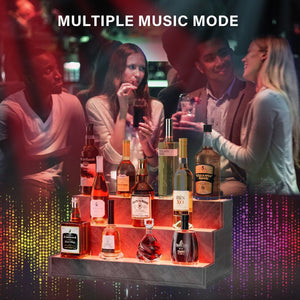 English Elm Led Illuminated Liquor Bottle Display Shelf 3 Tier Freestanding Bar Accent with App Control Grey W2178P163147