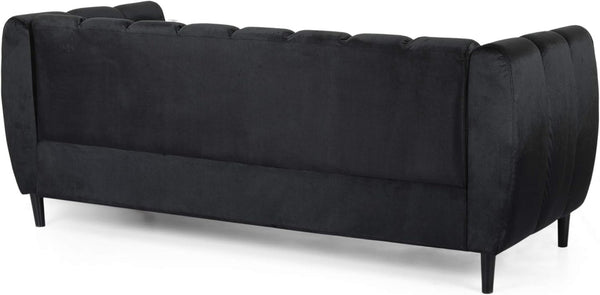 English Elm Miranda Channel Stitch Velvet Sofa Curved Shell Design for Glam Living Rooms Black N771P371449H_N771P371450H