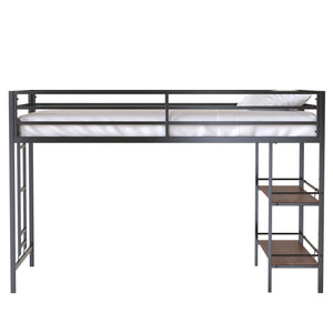 English Elm Adam Junior Twin Loft Bed In Black With Cinnamon Wood Shelf – Safe, Space-Saving Design For Kids! B083P154188